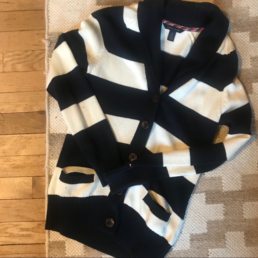 Blue and white stripped button up cardigan